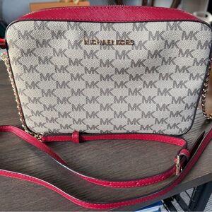 Michael Kors Red and Cream Logo Crossbody Bag